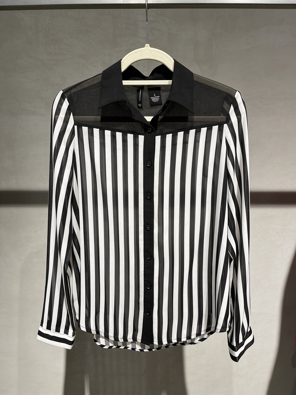 Black & White Vertical Stripe Button-Up Sheer Blouse